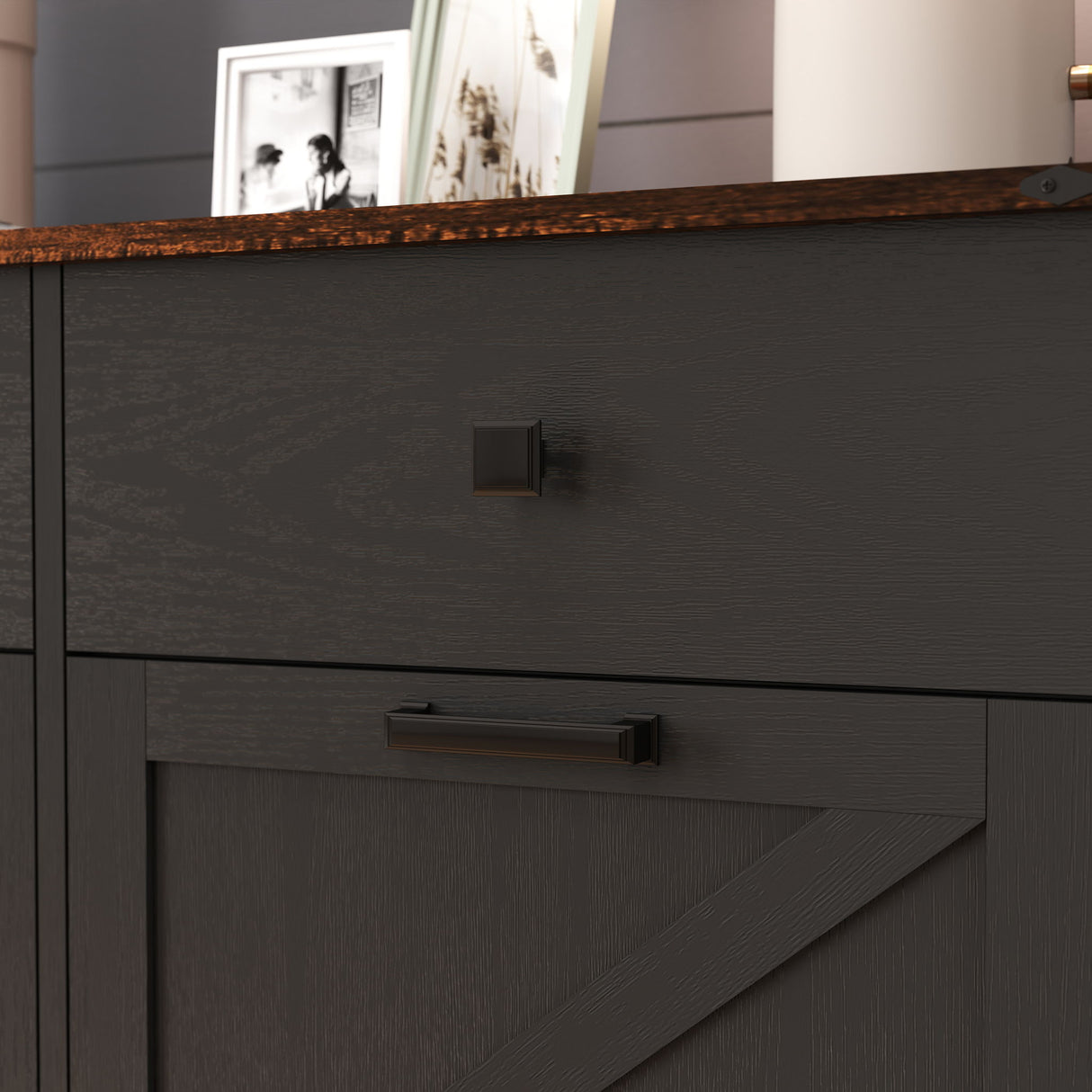 Double Tilt Out Trash Cabinet With Hideaway Drawer And Barn Door Style