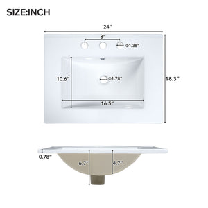 Bathroom Vanity With Ceramic Sink, Soft Close Doors, Flip Drawer, Double Layer Door Shelves