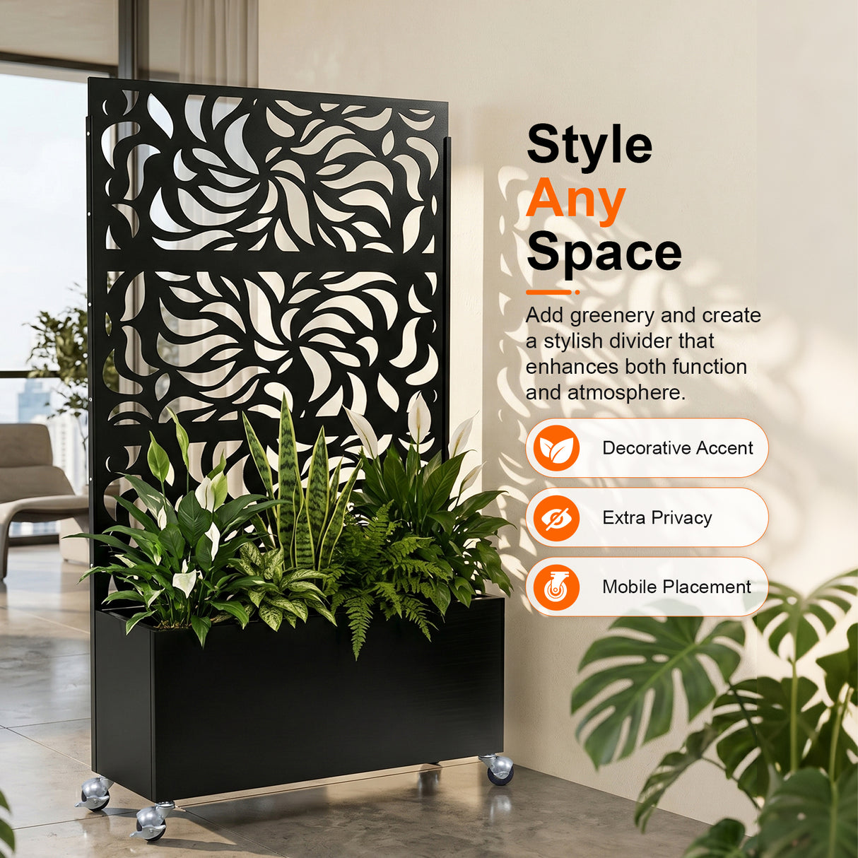 70.87" H × 46.06" W Leaf Pattern Privacy Screen with Planter Box