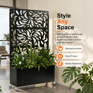 70.87" H × 46.06" W Leaf Pattern Privacy Screen with Planter Box