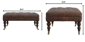 Solid Wood Buffalo Leather Upholstered Ottoman