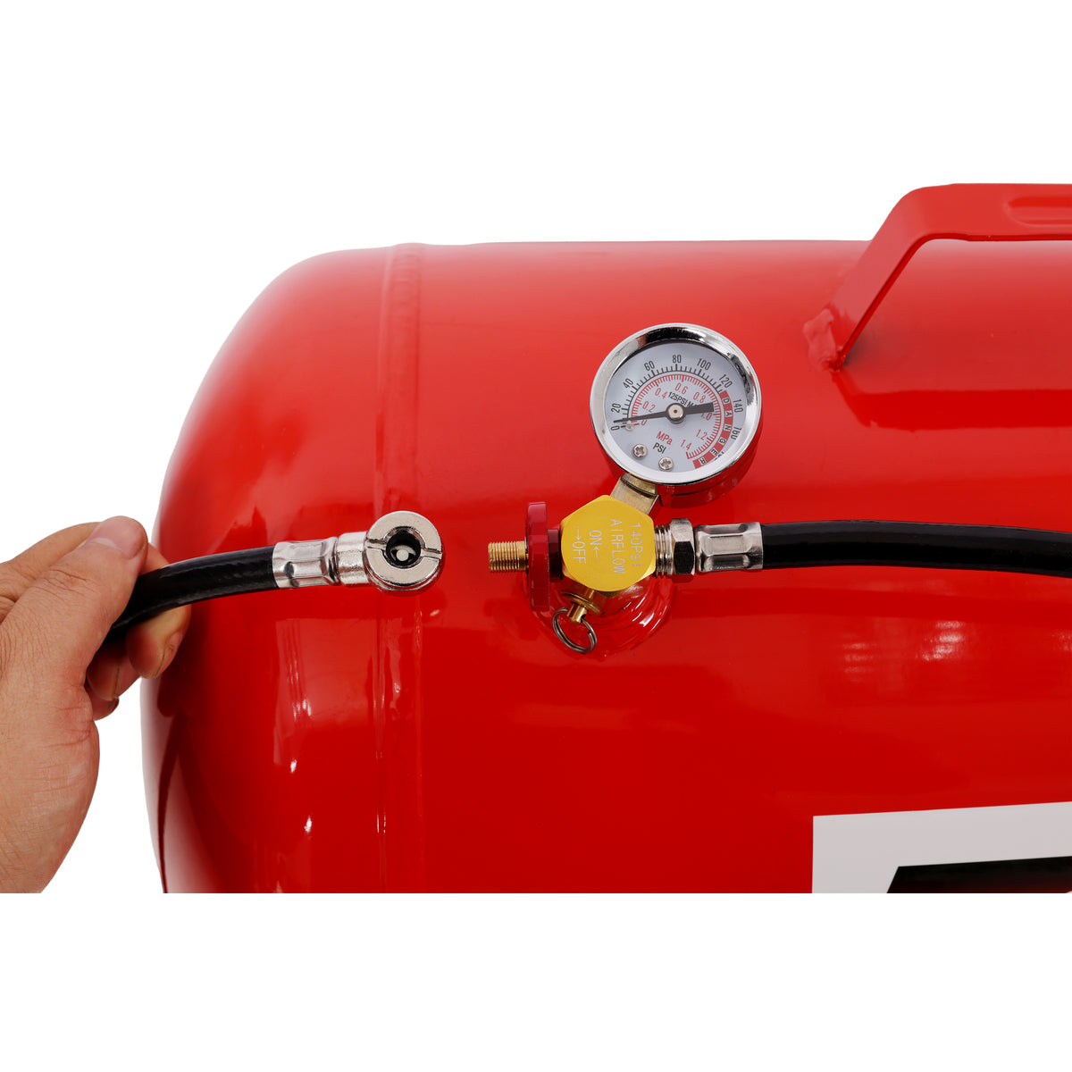 Portable 10 Gallon Air Tank with Pressure Gauge and 43" Hose - Metal