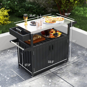 Outdoor Bar Cart with Storage and Stainless Steel Top