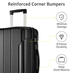 3-Piece Hard Shell Luggage Set, Expandable ABS Suitcases with TSA Lock, Black