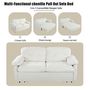 Convertible Pull Out Sofa Bed Queen Size, 3 In 1 With Side Storage