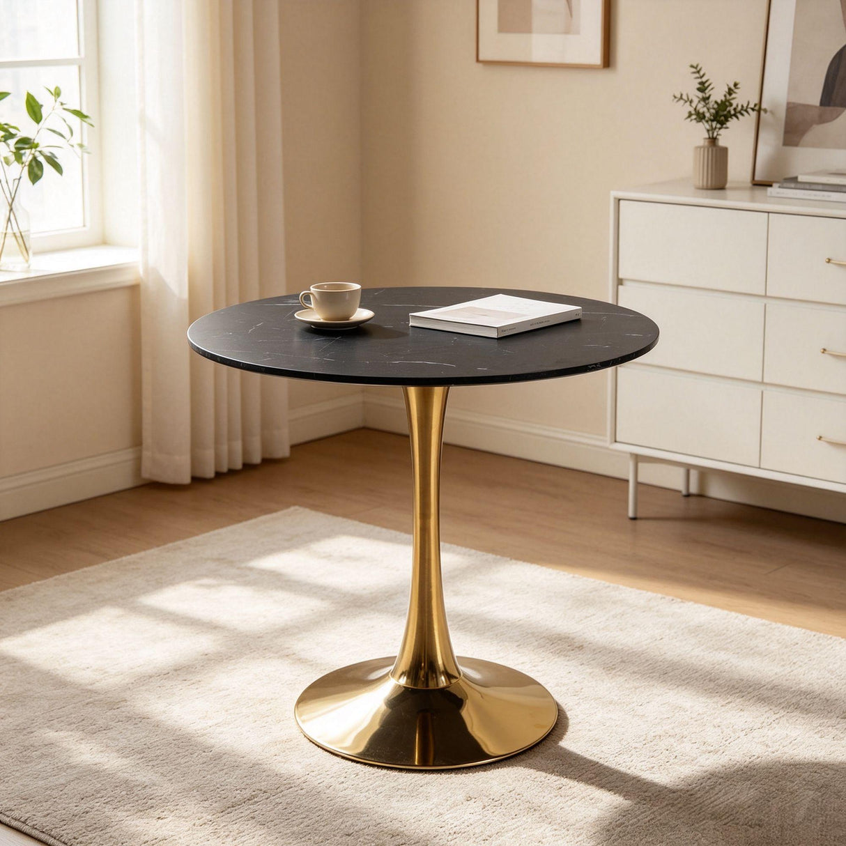 Mid-Century Black Marble Tulip Table