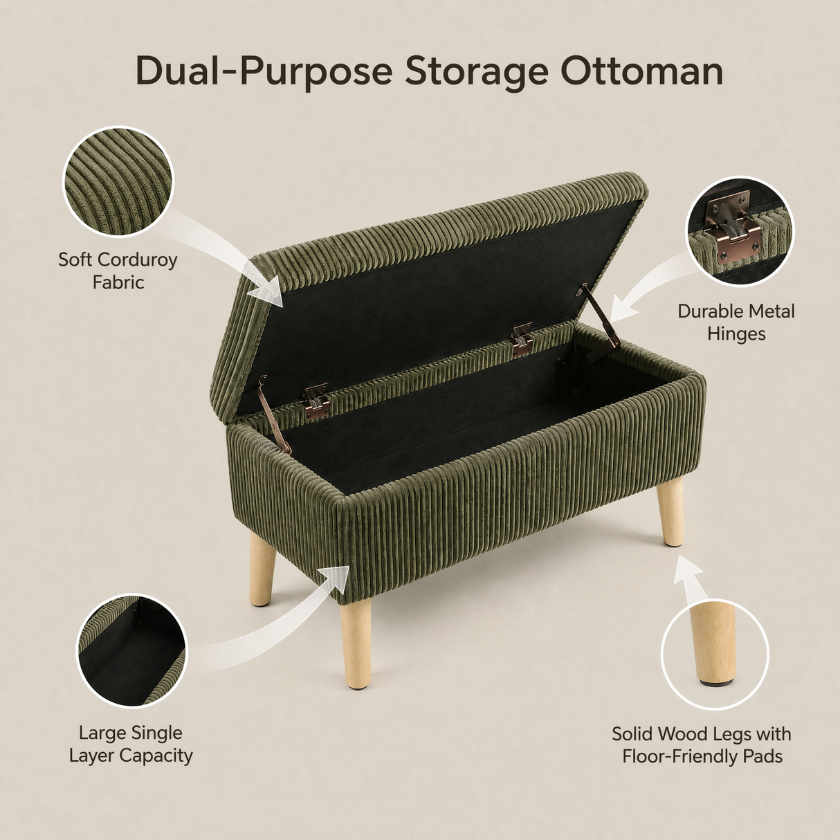 32 Inch Wide Olive Ottoman