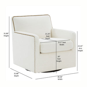 Tolland Swivel Accent Chair With Antique Brass Nailhead Trim - Cream