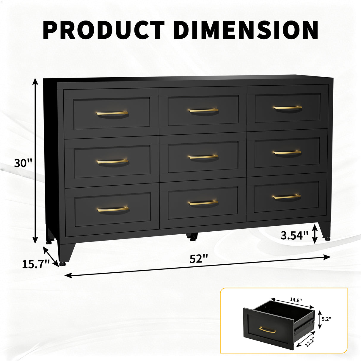 9 Drawer Dresser for Bedroom, Metal Profile Chest of Drawers