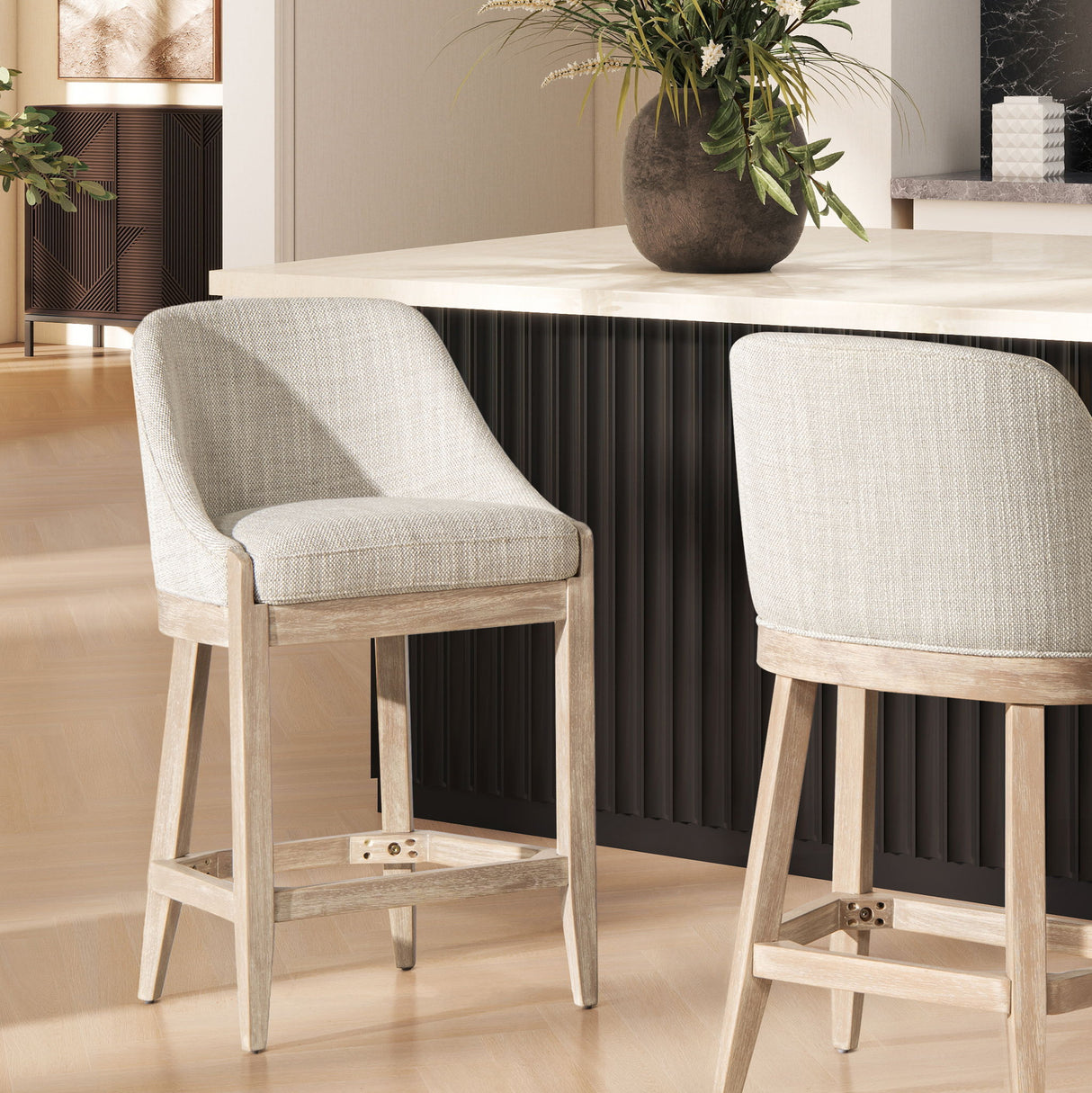 Newport - Coastal Curved Back Upholstered Counter Stool - Two Tone Neutral Gray