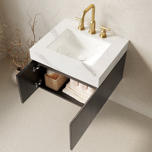 MURI 24" Bathroom Vanity & Sink, Floating Plywood Storage Cabinet with 2 Doors, Carrara