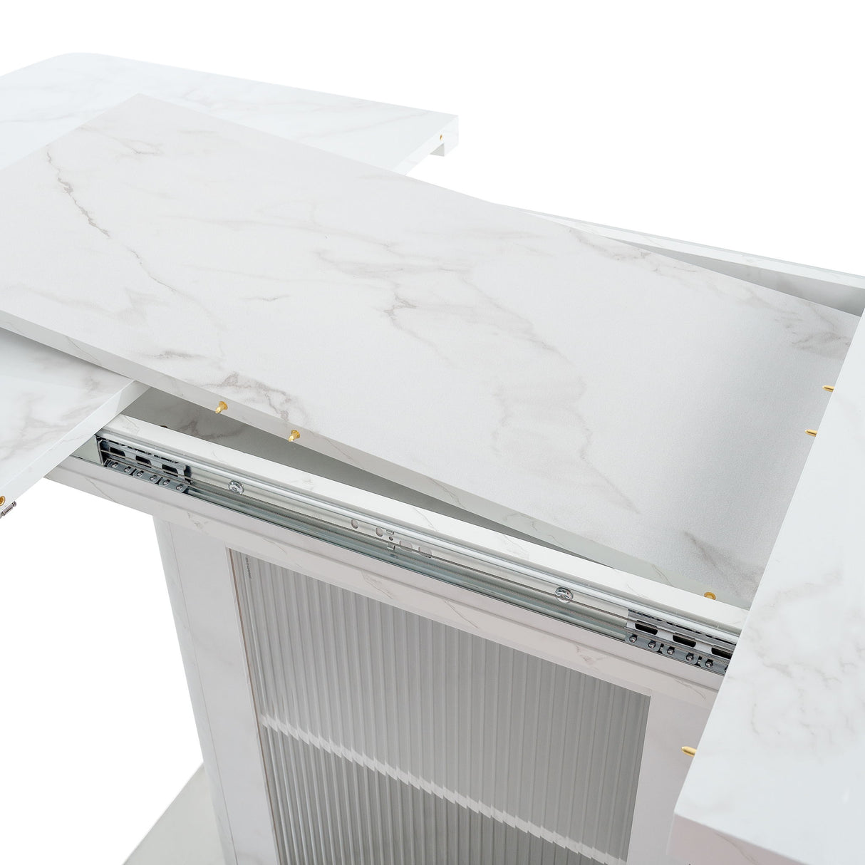 Modern Rectangle Dining Table With Stretchable Top, Storage Cabinet