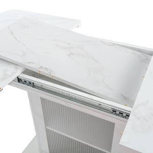 Modern Rectangle Dining Table With Stretchable Top, Storage Cabinet