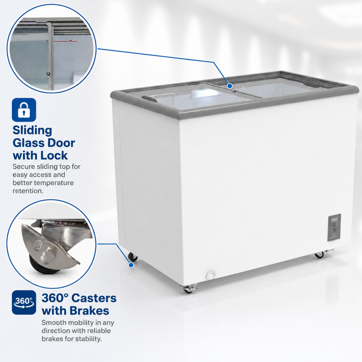 7.0 Cu.Ft Commercial Display Chest Freezer Inverter Energy Saving Ice