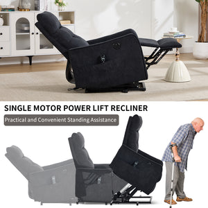 Black Chenille Single Motor Power Lift Recliner Chair