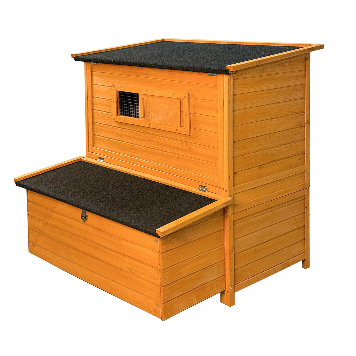 Chicken Coop, Large Chicken Coop With 3 Nesting Boxes, Foldable Ramp And Flip Up Asphalt Roof - Orange
