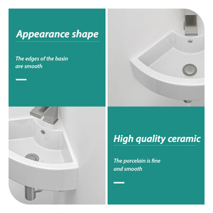 Triangle Porcelain Wall Mount Vessel Sink With Single Faucet Hole & Overflow - White