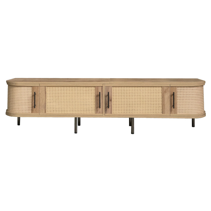 Natural Wood TV Stand with Doors for TVs Up to 80"