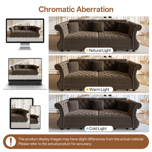 Oversized Chesterfield Pull Out Sofa Bed, Roll Arm Couch With Flower Tufting For Living Room