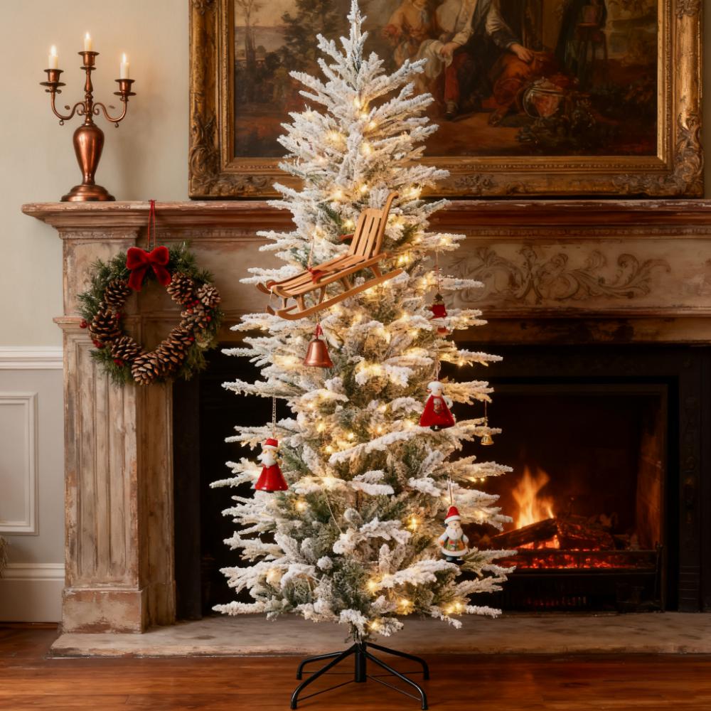 Artificial Flocked Christmas Tree with Warm Lights