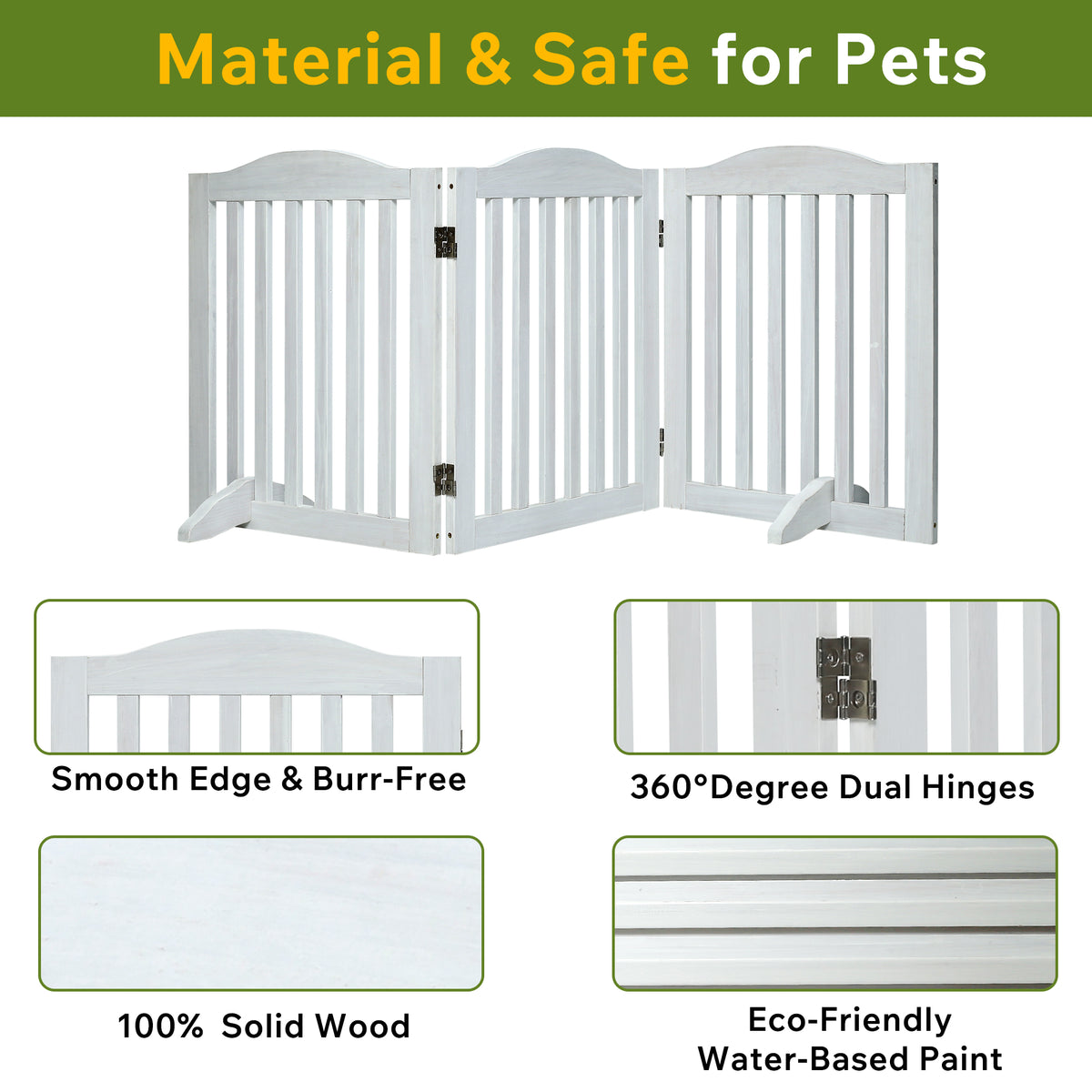 Wooden Freestanding Foldable Pet Gate for Dogs