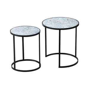 Round End Table Set of 2 with Sturdy Metal Frame for Small Spaces