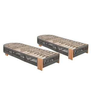 Outdoor Acacia Wood Patio Adjustable Lounge Chair - Grey Rope