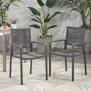 Outdoor Modern Aluminum Dining Chair with Rope Seat (Set of 2)