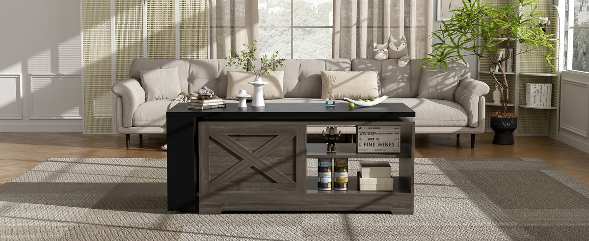 Farmhouse Lift Top Coffee Table With Barn Doors
