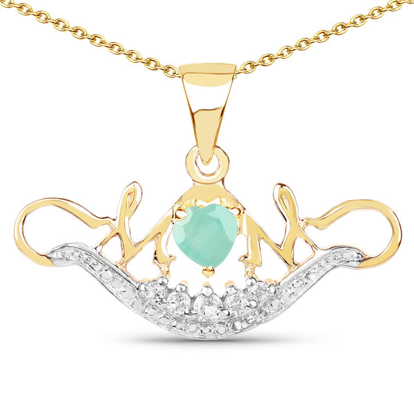 14K Yellow Gold Plated 0.62 Carat Genuine Emerald and White Topaz .925 Sterling Silver Pendant