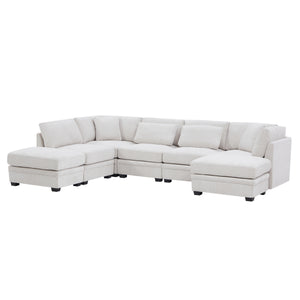 7-Piece Reversible Modular Corner Sectional Sofa - Beige
