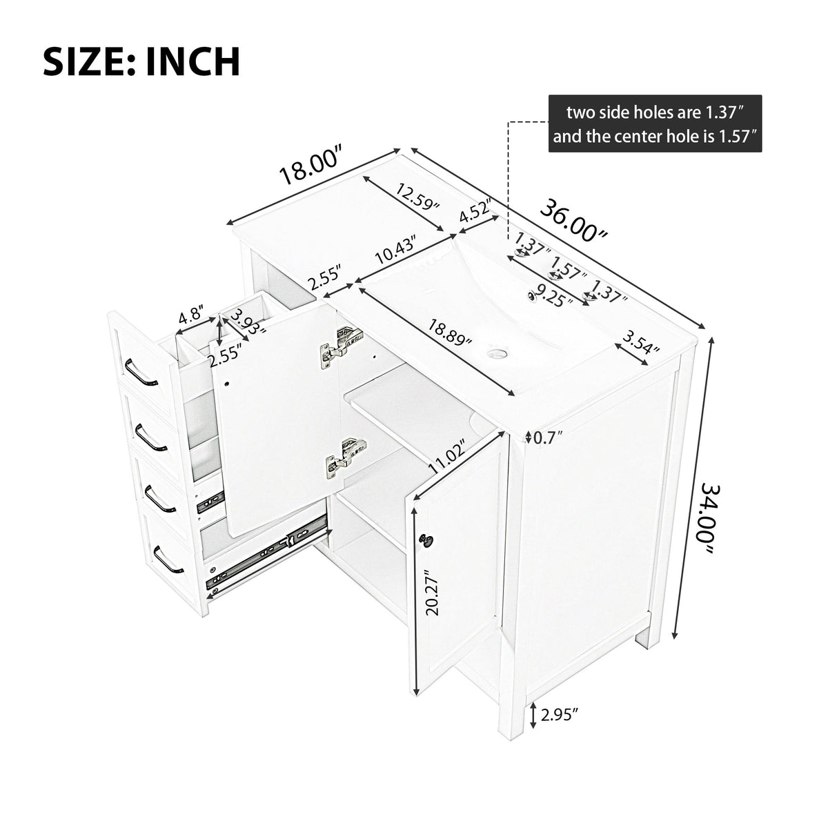 36" Bathroom Vanity with Sink Top