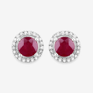1.22 Carat Genuine Ruby and White Diamond 14K White Gold Earrings