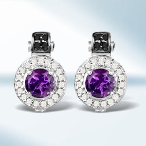 2.29 Carat Genuine Amethyst, Black Diamond and White Diamond .925 Sterling Silver Earrings