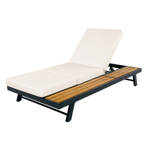 Black Iron + Teak Finish Chaise Lounge Set with Dark Frame