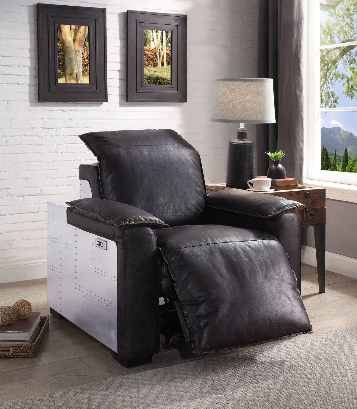 Misezon - Top Grain Leather Power Motion Recliner - Dark Brown - Best Buy Furniture