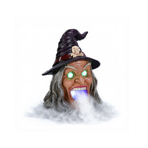 Halloween Witch Head Decor with LED Light and Mist Effect