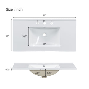 Modern Bathroom Vanity With Ceramic Sink, Soft Close Doors, Adjustable Shelves