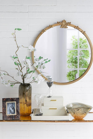 30x31" Round Wall Mirror With Antique Gold Finish