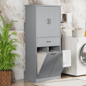 Modern Bathroom Storage Cabinet With Two Laundry Baskets, One Drawer, Adjustable Shelf - Best Buy Furniture