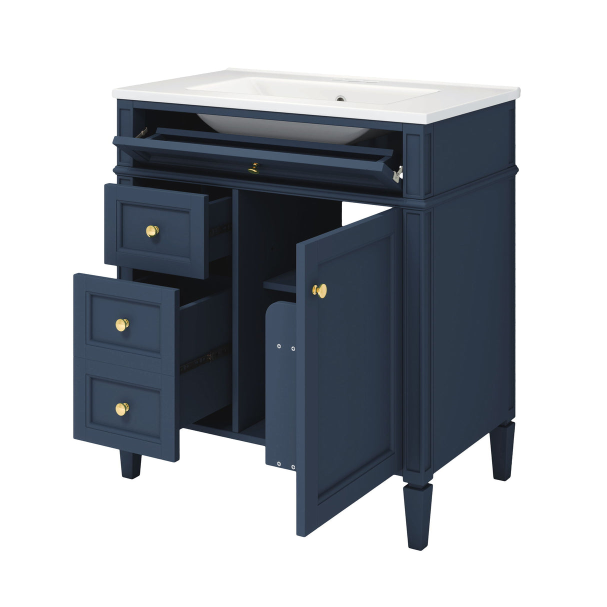 Bathroom Vanity With Top Sink, Storage Cabinet With 2 Drawers, Tip Out Drawer