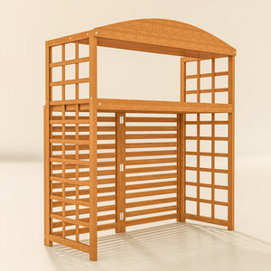 Outsunny Wood Air Conditioner Fence, Outdoor Privacy Screen Potting Table with Shelves