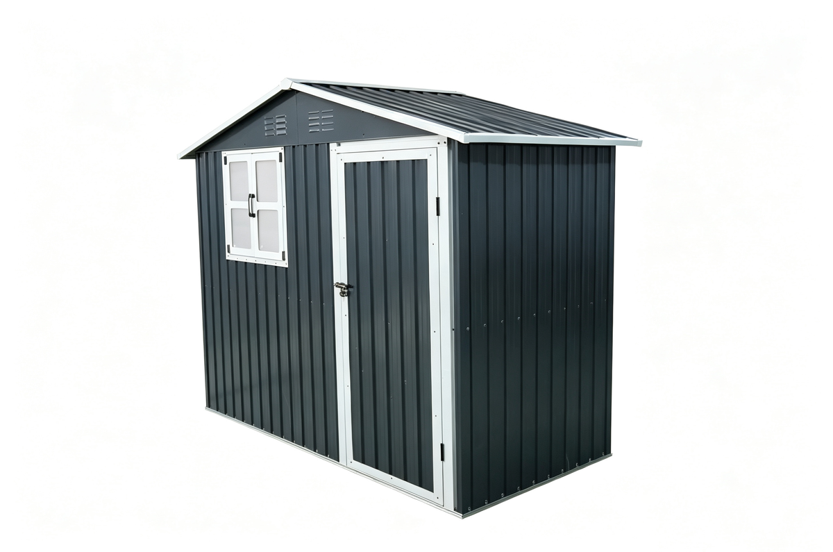 8x4 Foot Outdoor Metal Storage Shed with Openable Window, Coal Grey