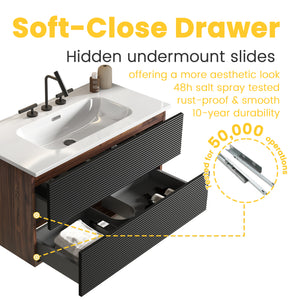 Gloria 36" Wall Mounted Soft Black Bathroom Vanity