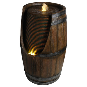 Rustic Barrel Water Fountain With LED Light
