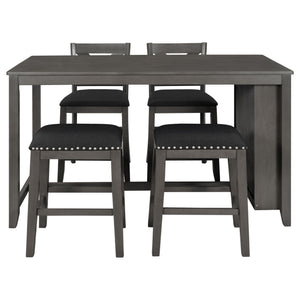 5 Pieces Counter Height Rustic Farmhouse Dining Room Wooden Bar Table Set With 2 Stools And 2 Chairs
