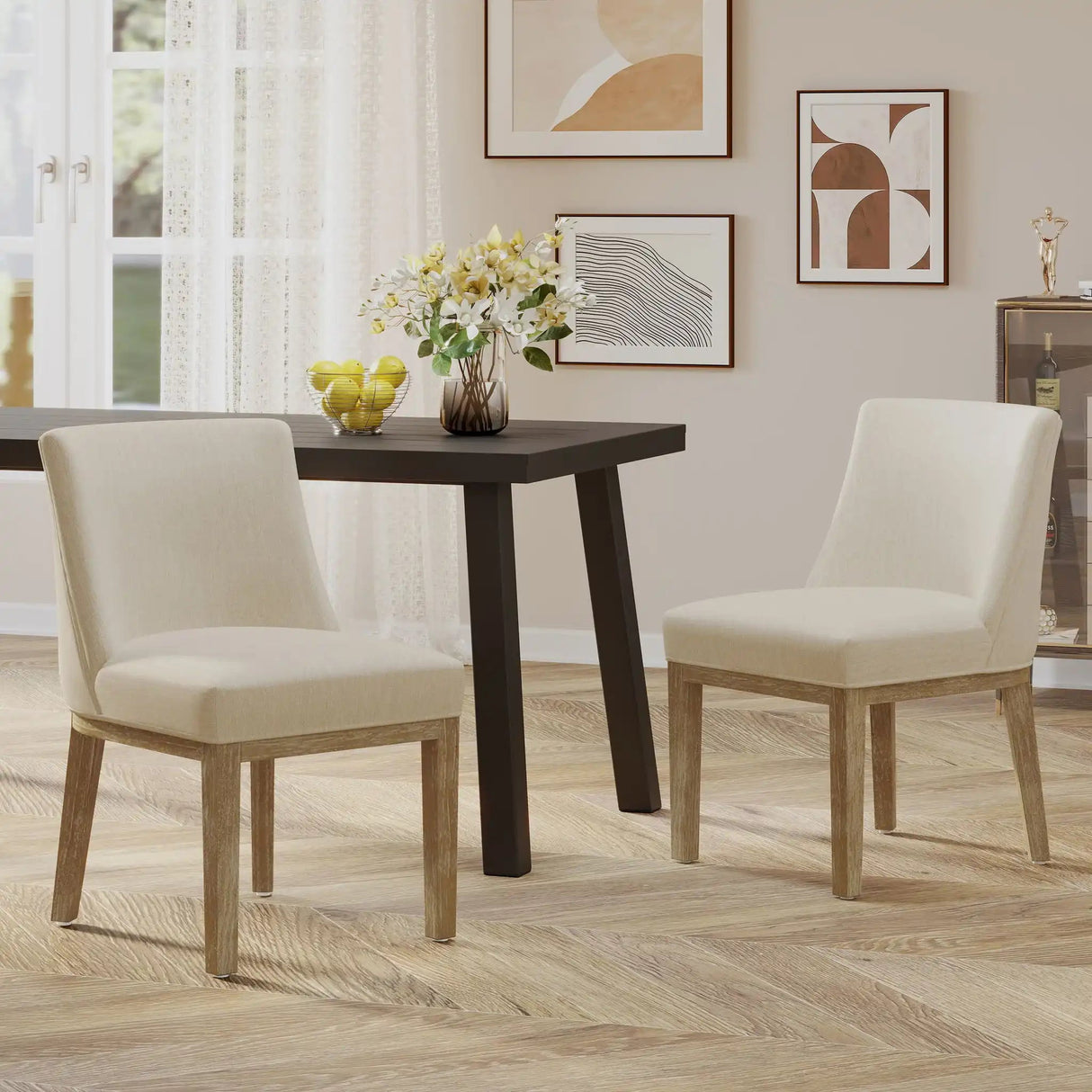 Modern Dining Chair With Durable Fabric Upholstery And Sturdy Wooden Frame (Set of 2) - Best Buy Furniture