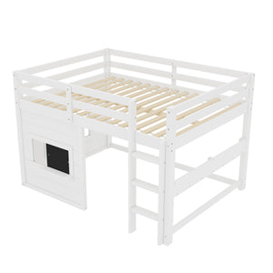 Full Size Loft Bed With Sliding Chalkboard & Bookshelf