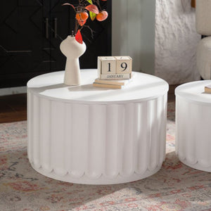 White Round Storage Table Set with Lift-Off Lid