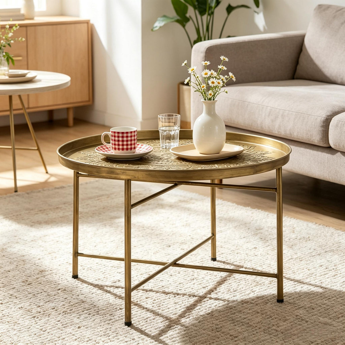 Hammered Floral Pattern Center Table